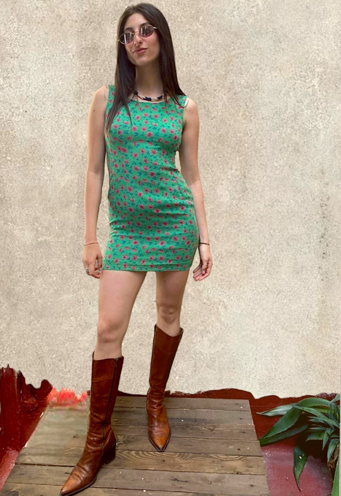 minidress verde a fiori