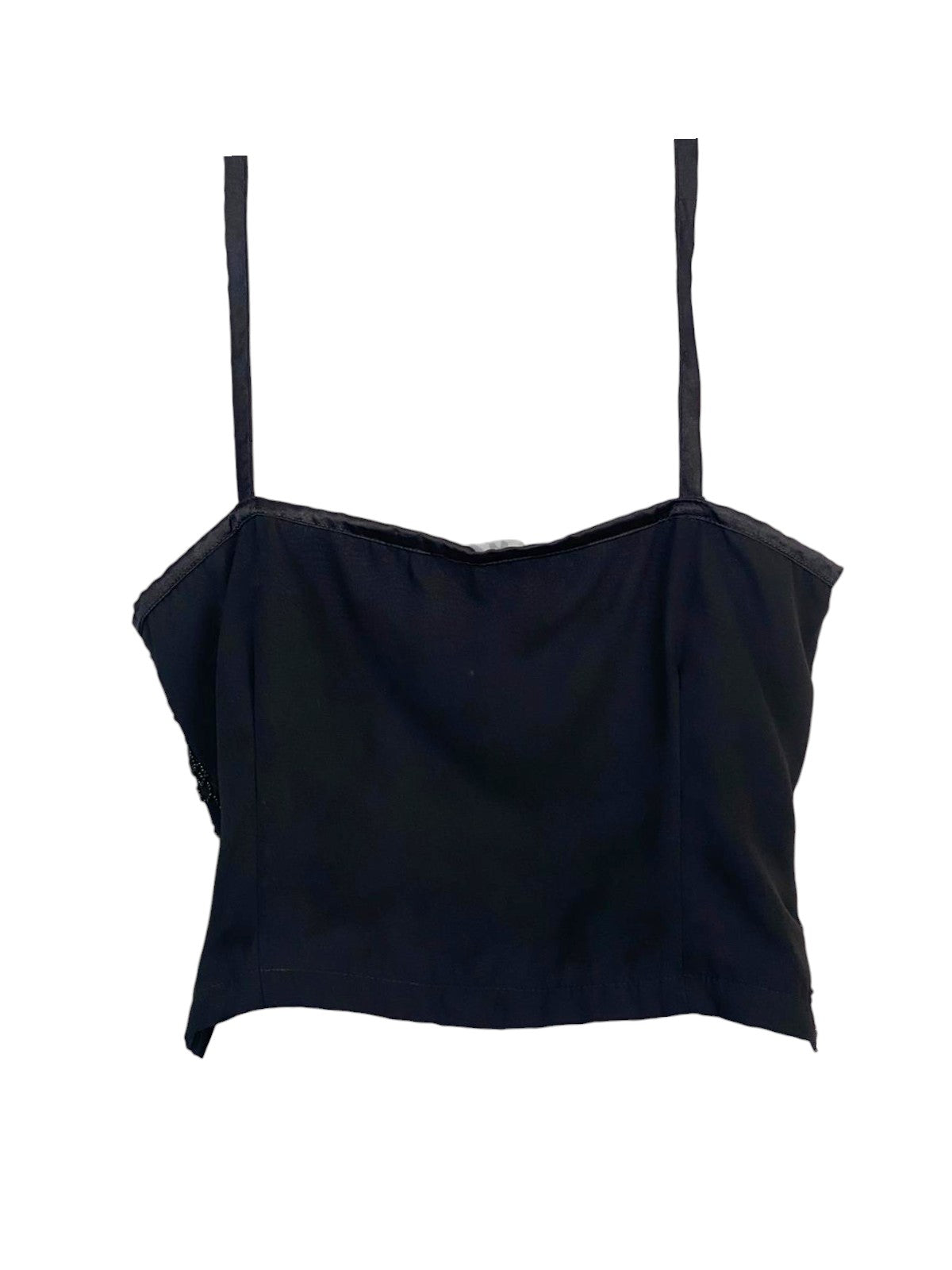 top nero con bottoncini e ricami a perline