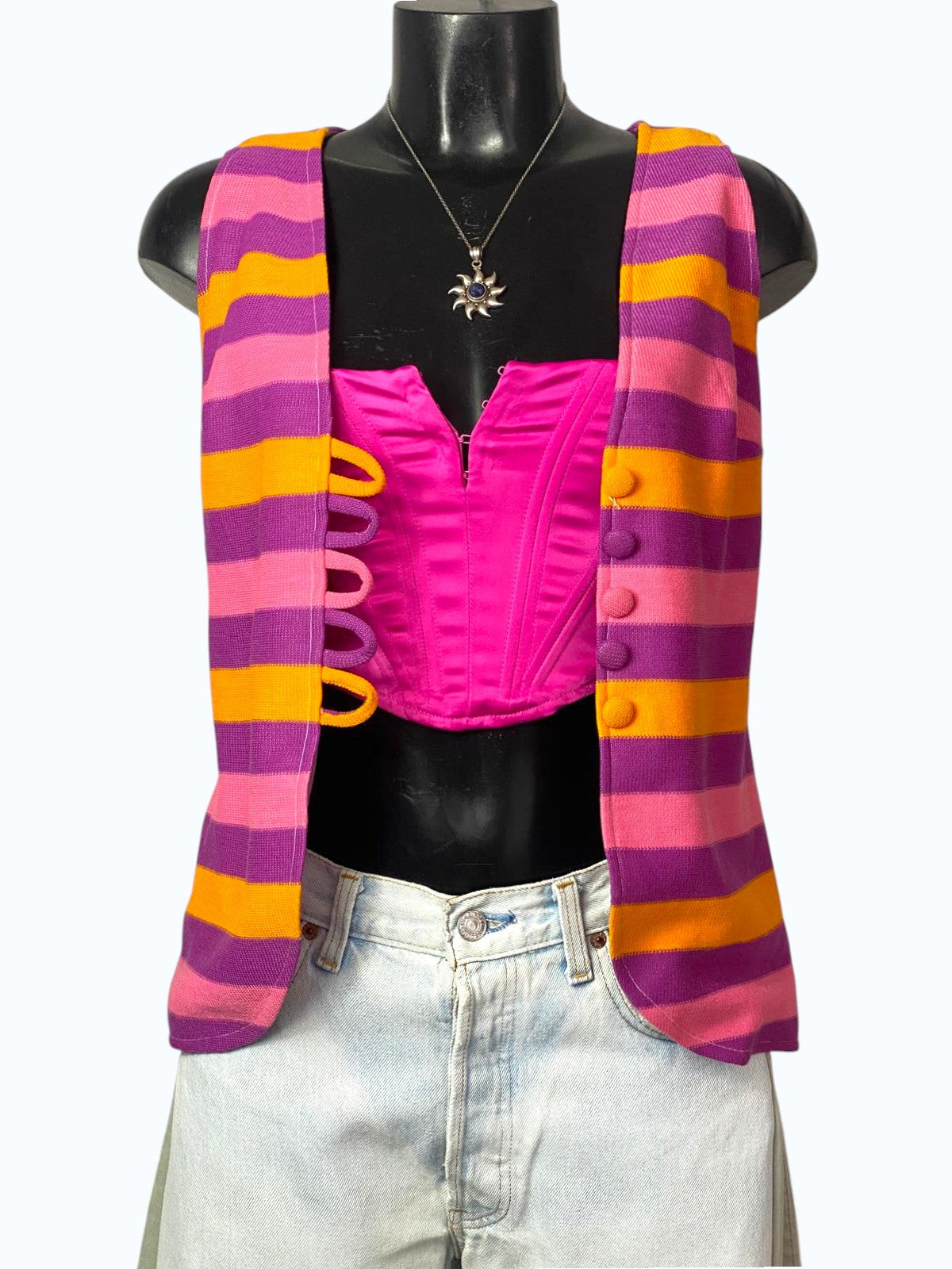 gilet a righe in tessuto con fodera interna