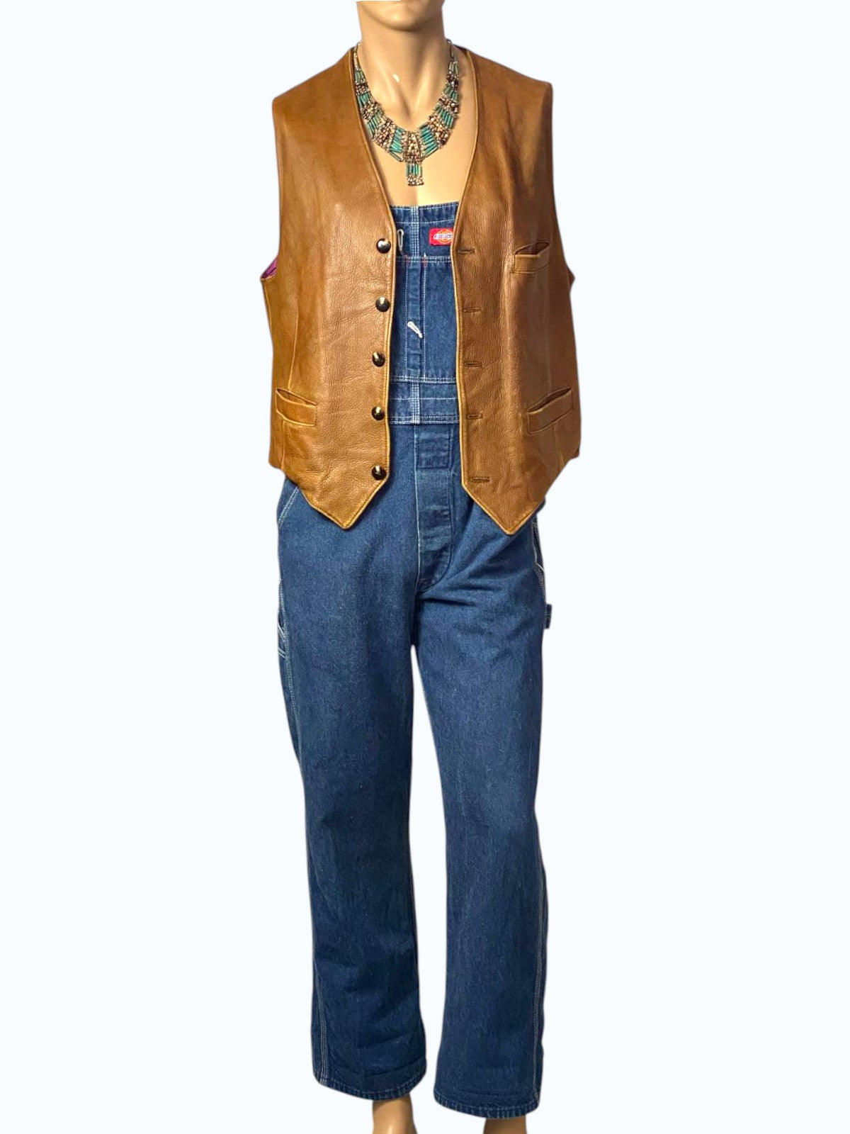 gilet in pelle marrone con fodera in tessuto viola