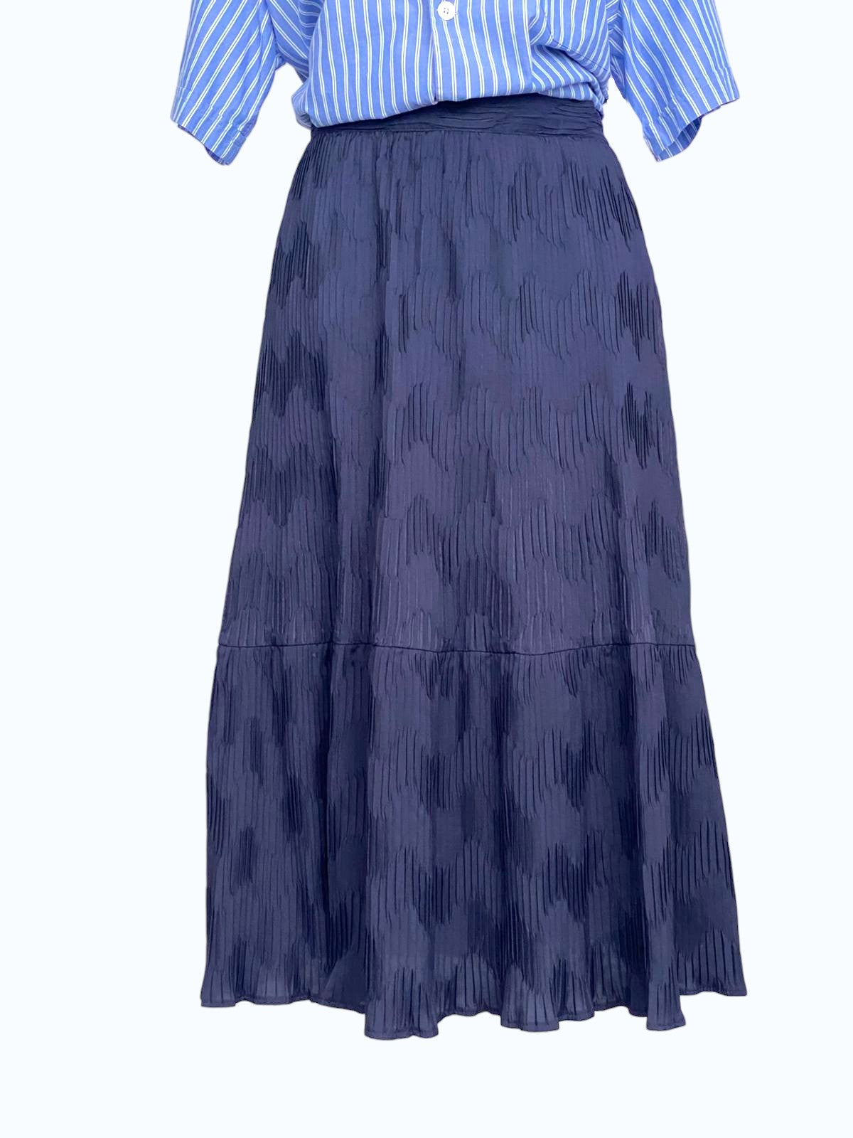 gonna longuette plissettata blu