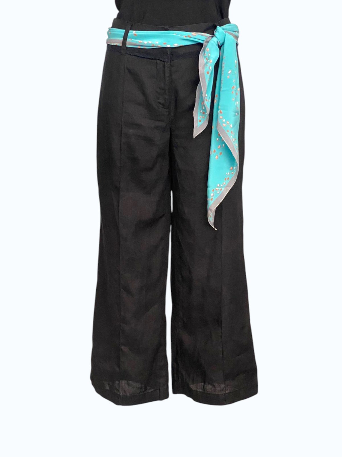 pantalone a vita alta misto lino nero