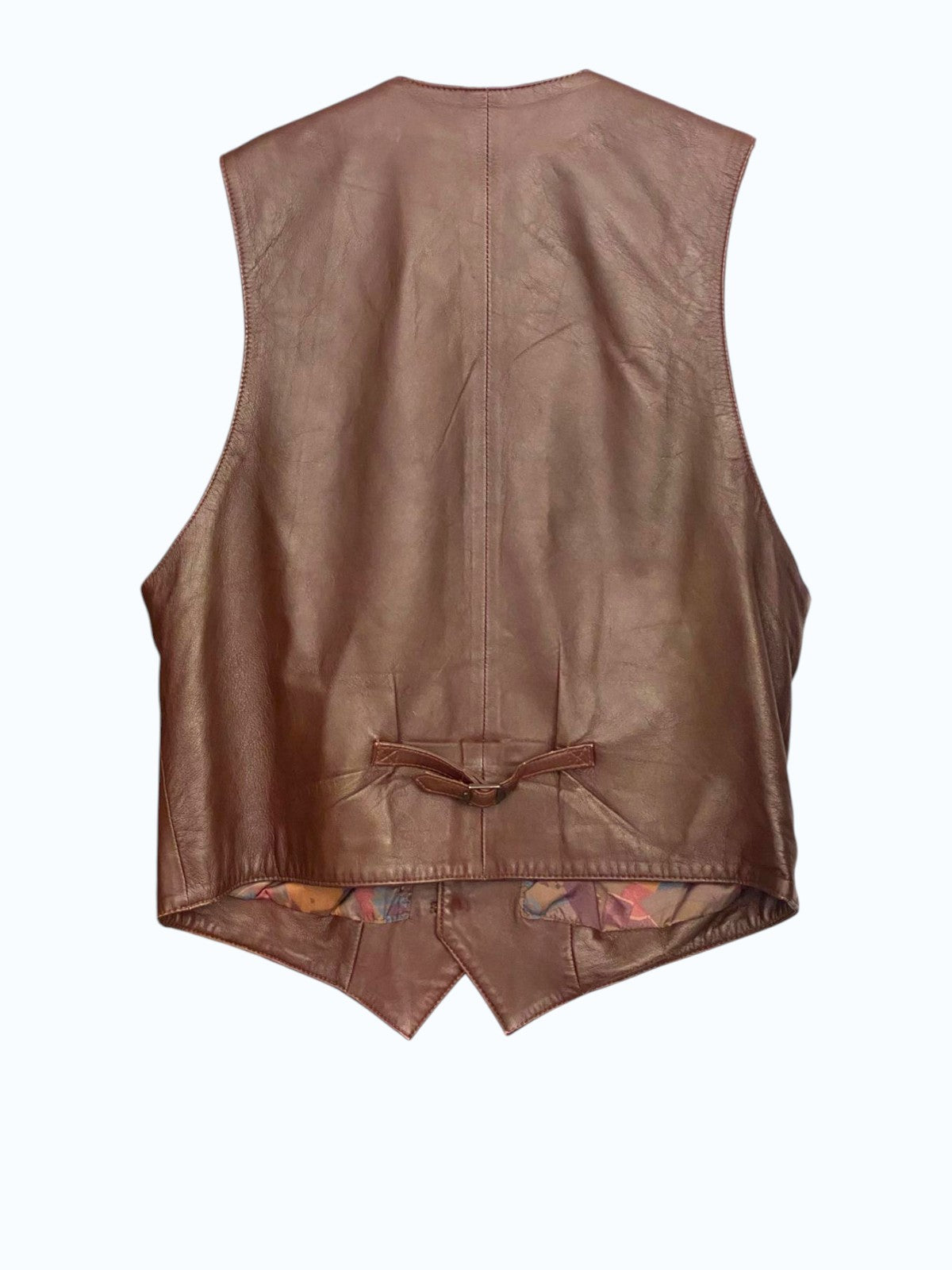 gilet in pelle marrone con fodera interna