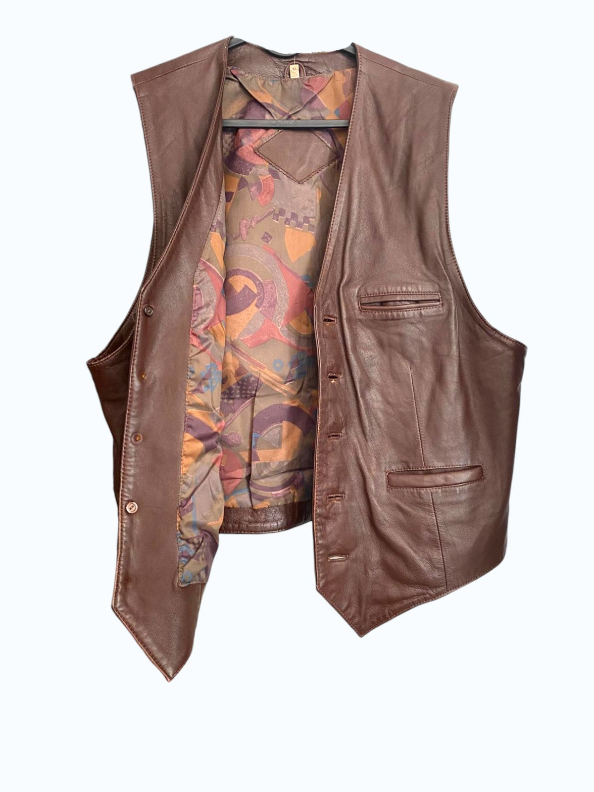 gilet in pelle marrone con fodera interna