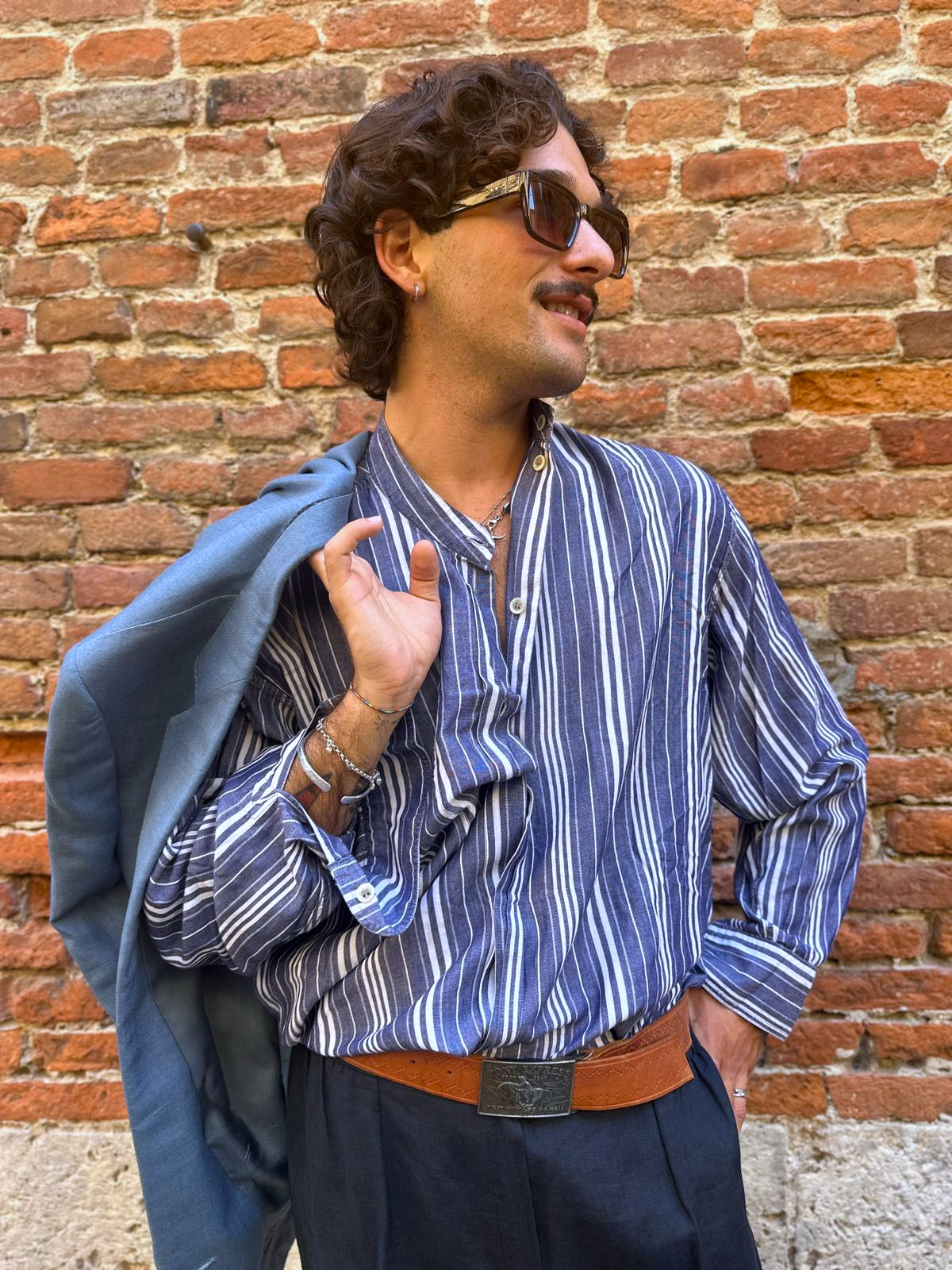 camicia coreana in lino a righe Gaudi