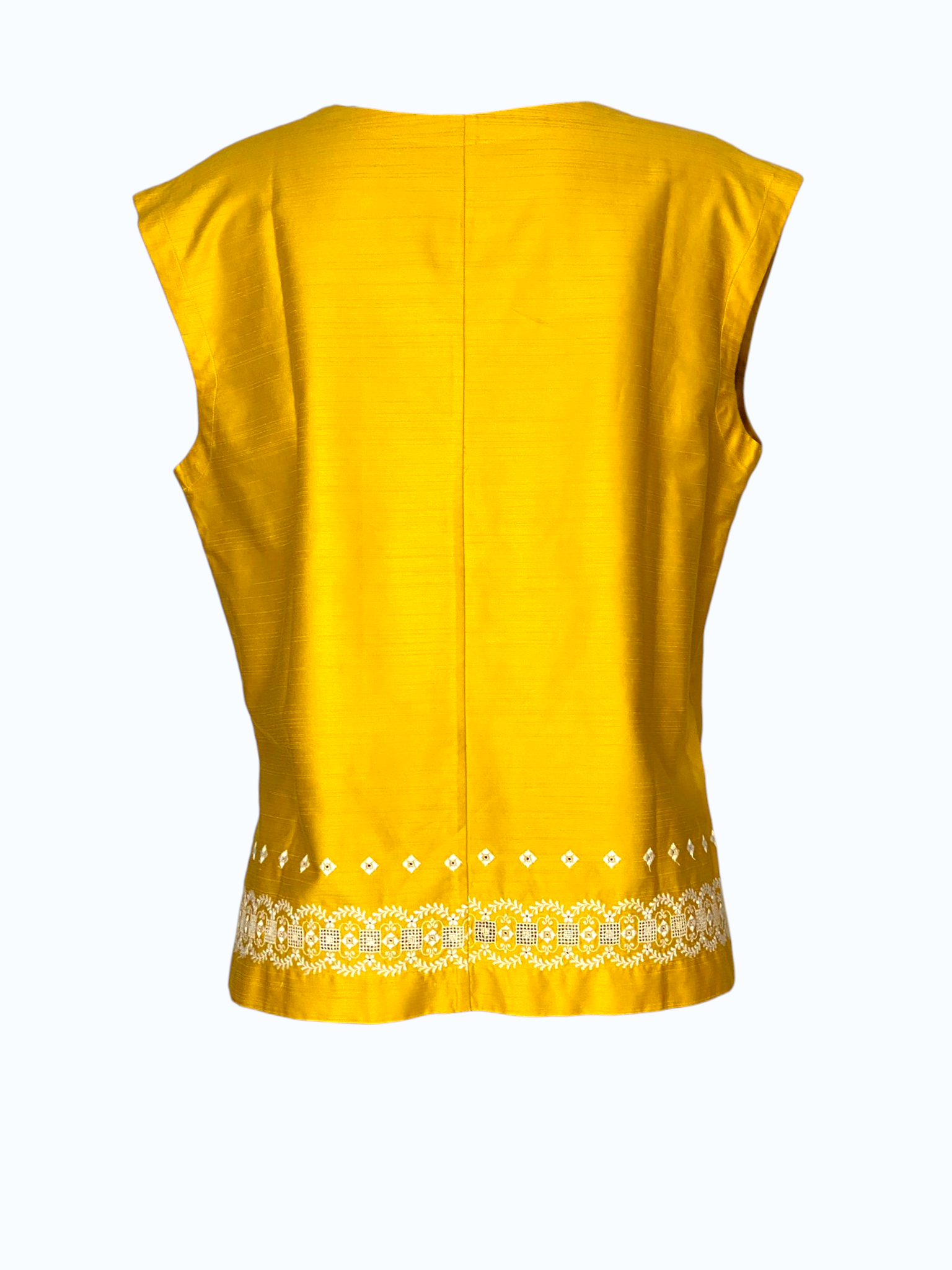 blusa smanicata ocra con ricami