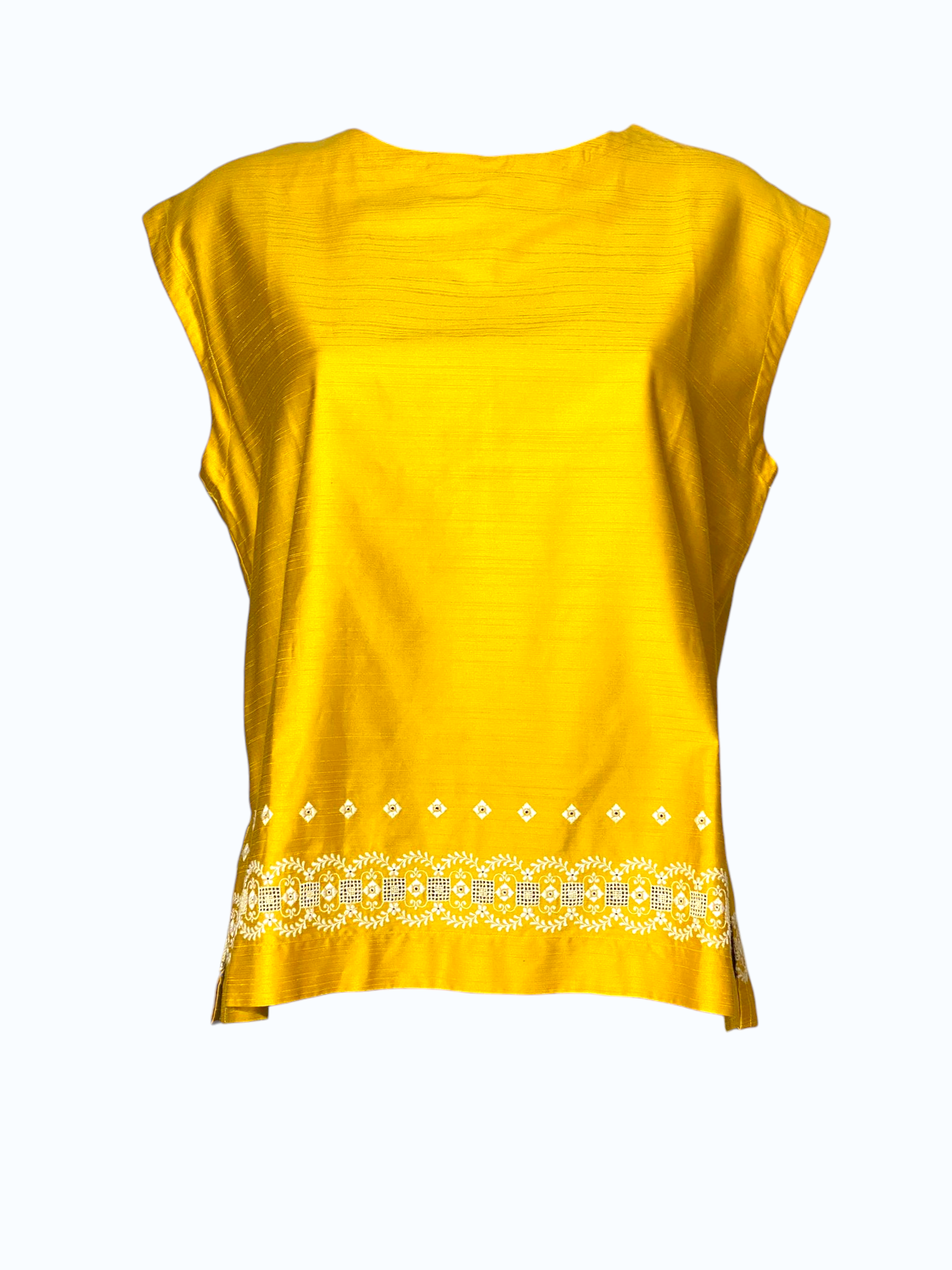 blusa smanicata ocra con ricami