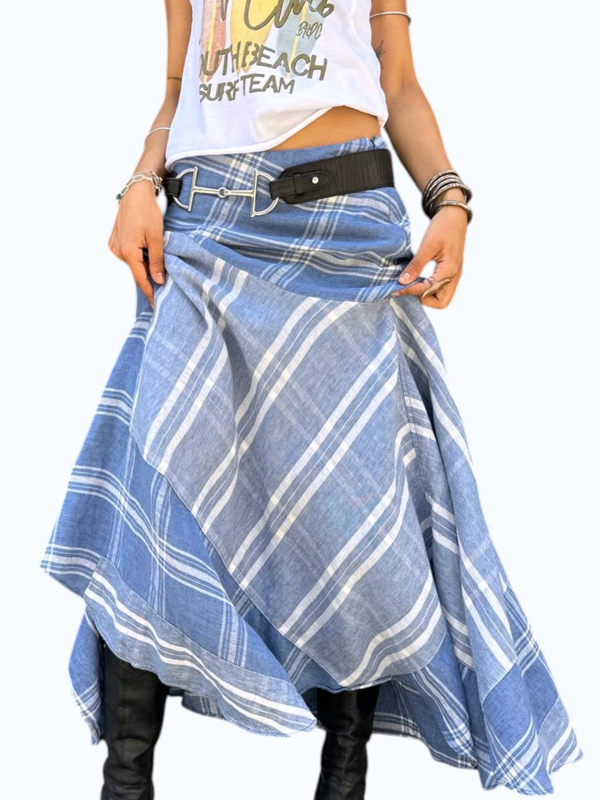 maxi gonna svasata in lino tartan Ralph Lauren