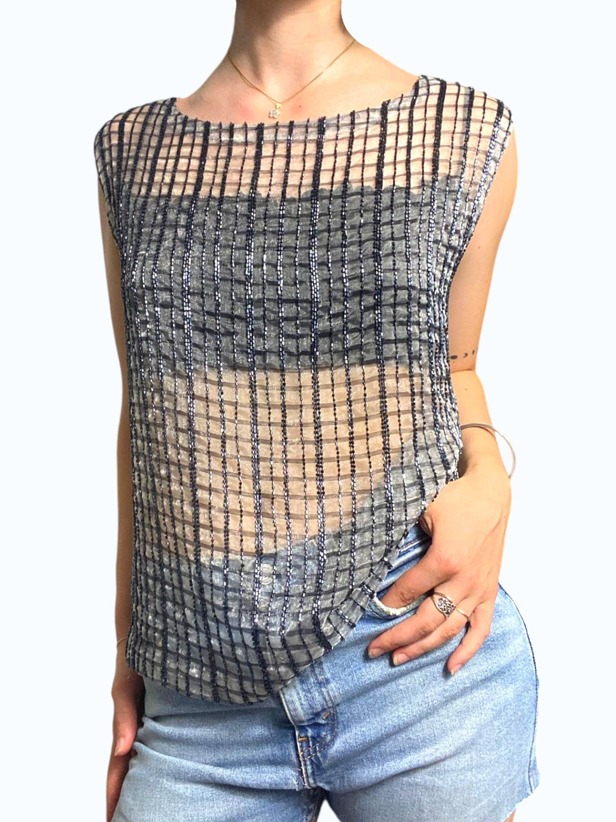 blusa see through lavorata a perline