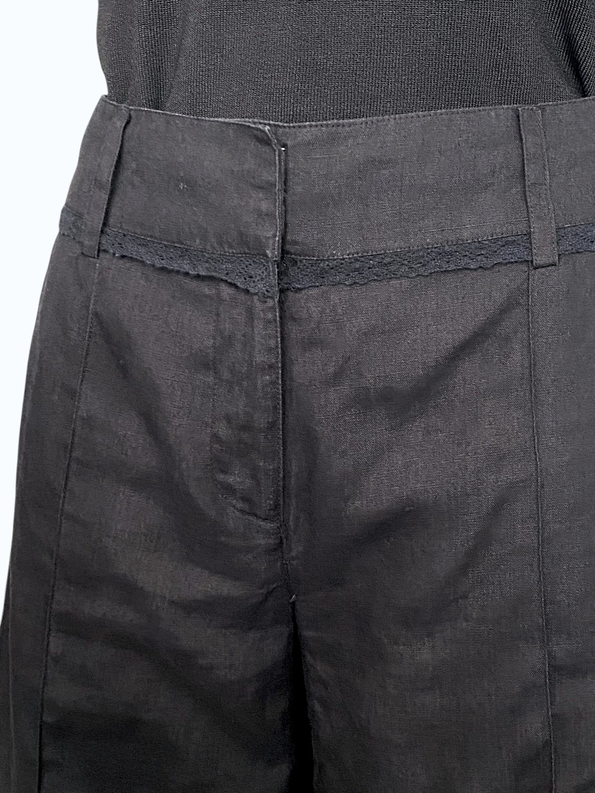pantalone a vita alta misto lino nero