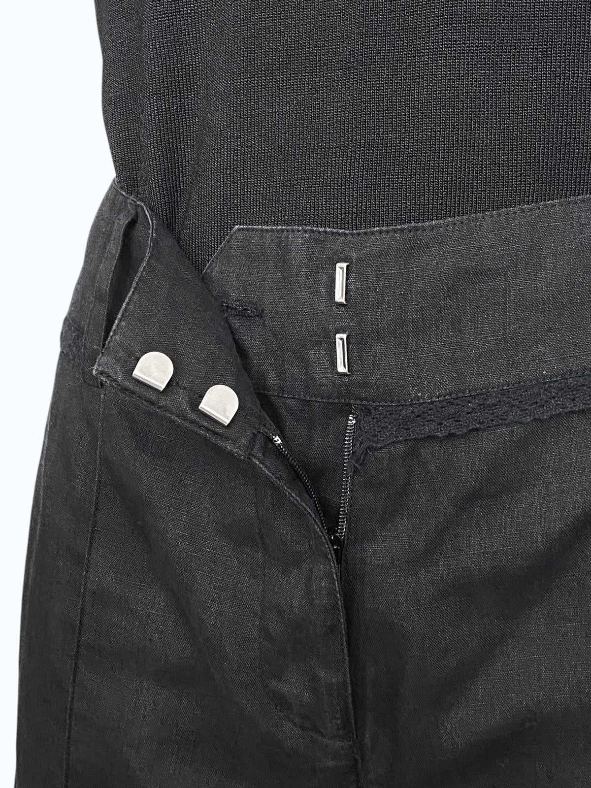 pantalone a vita alta misto lino nero