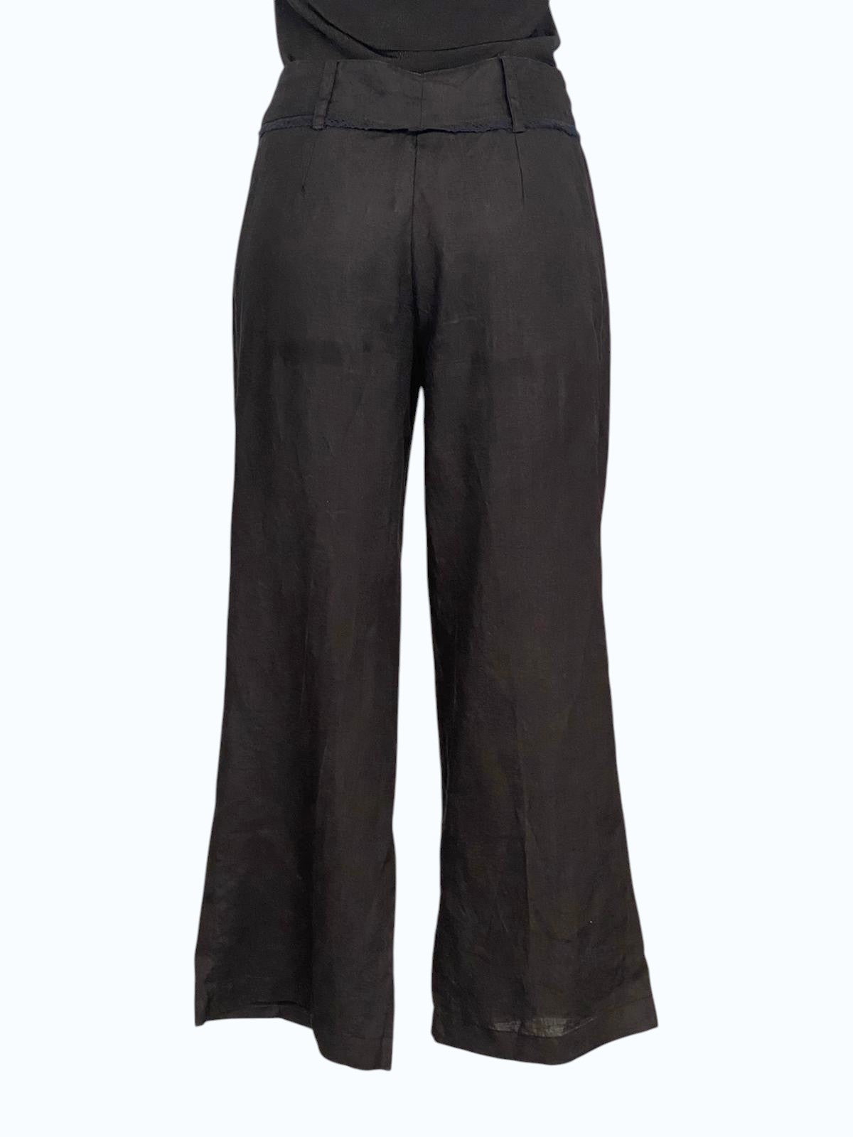 pantalone a vita alta misto lino nero