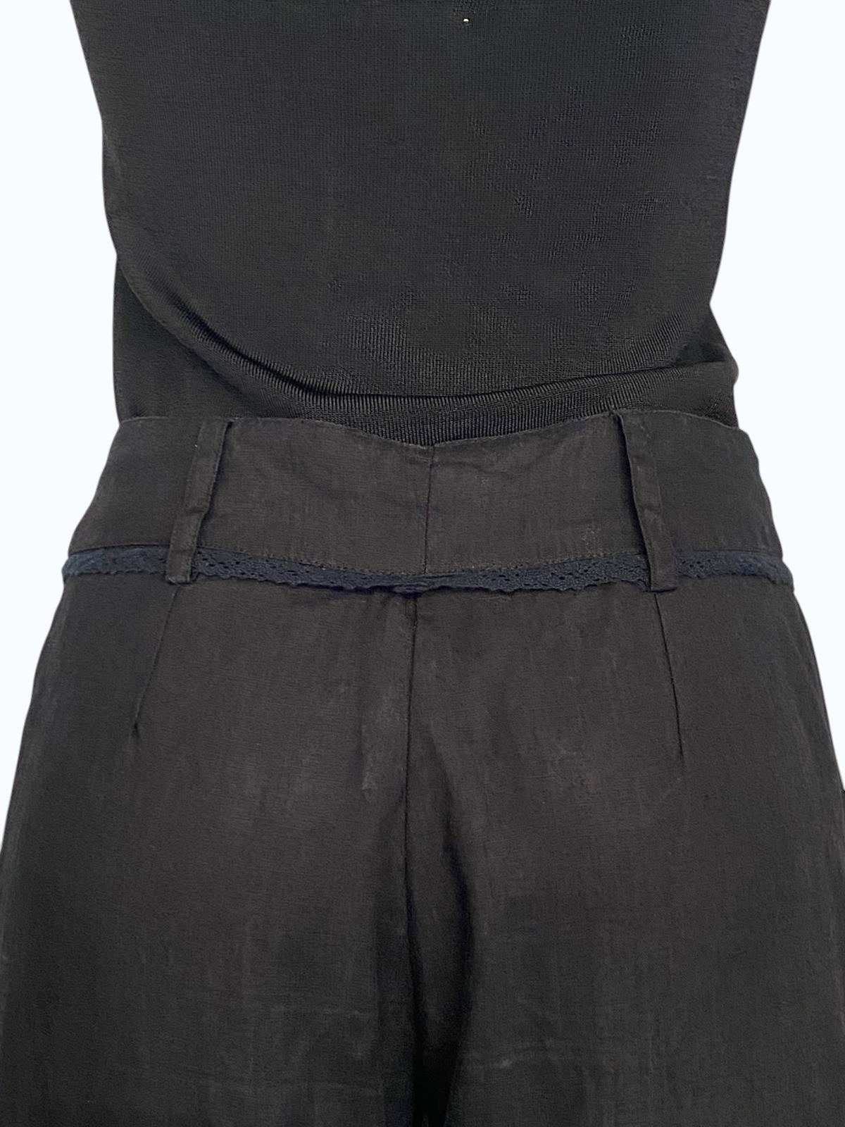 pantalone a vita alta misto lino nero